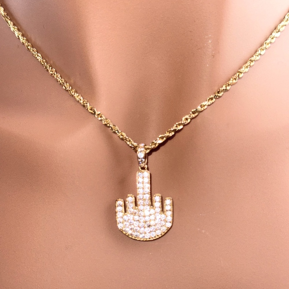 10k solid gold custom made middle finger pendant charm, best gift for him/her